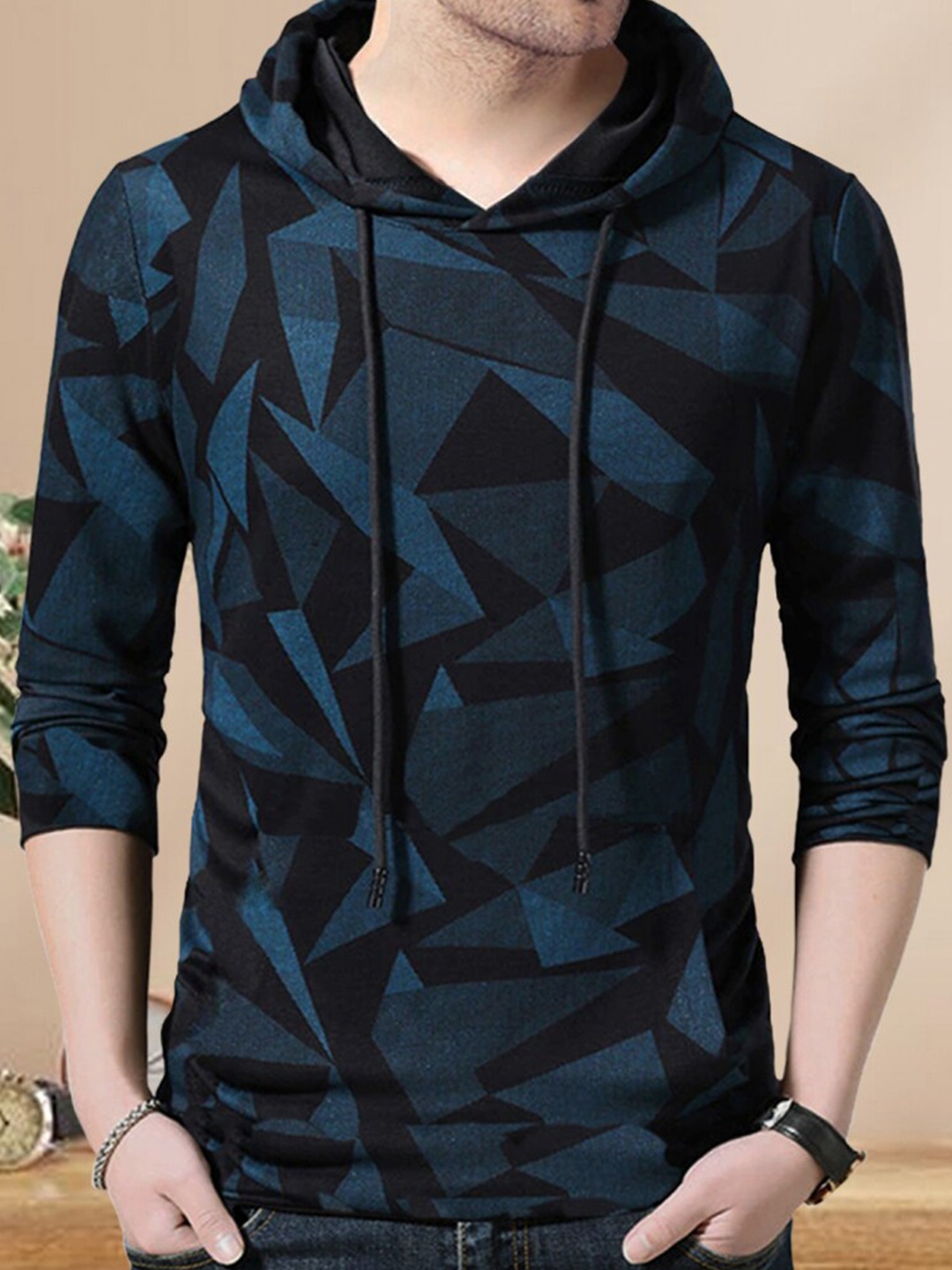 

Eyebogler Abstract Full Sleeve Hooded Cotton T-shirt, Blue