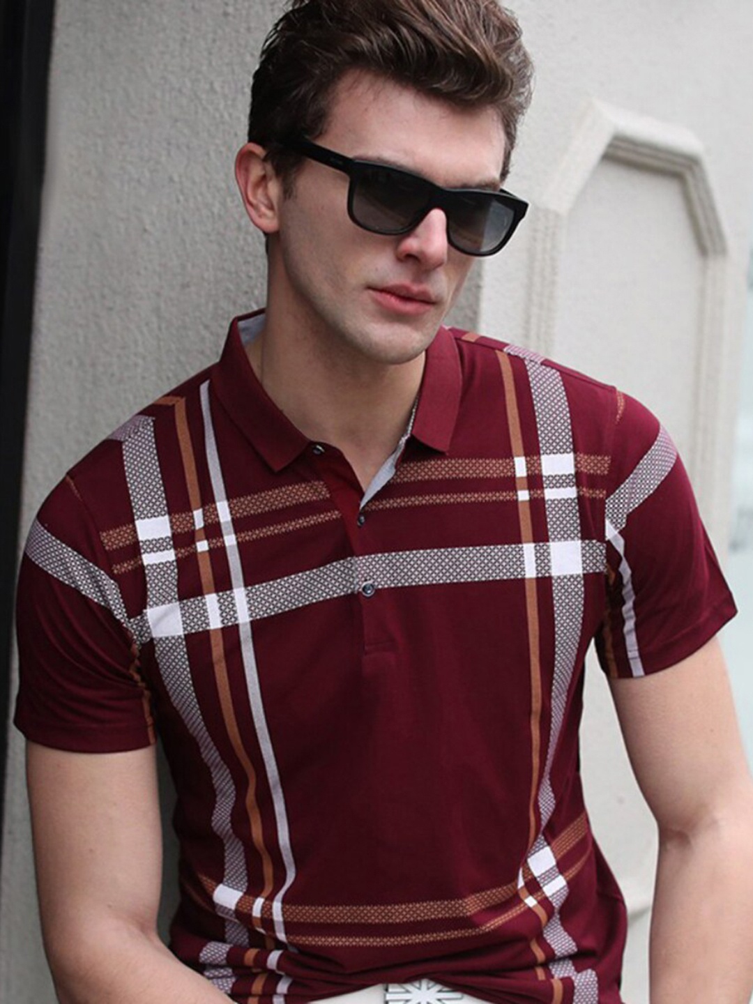 

Eyebogler Checked Half Sleeves Cotton Polo T-shirt, Red