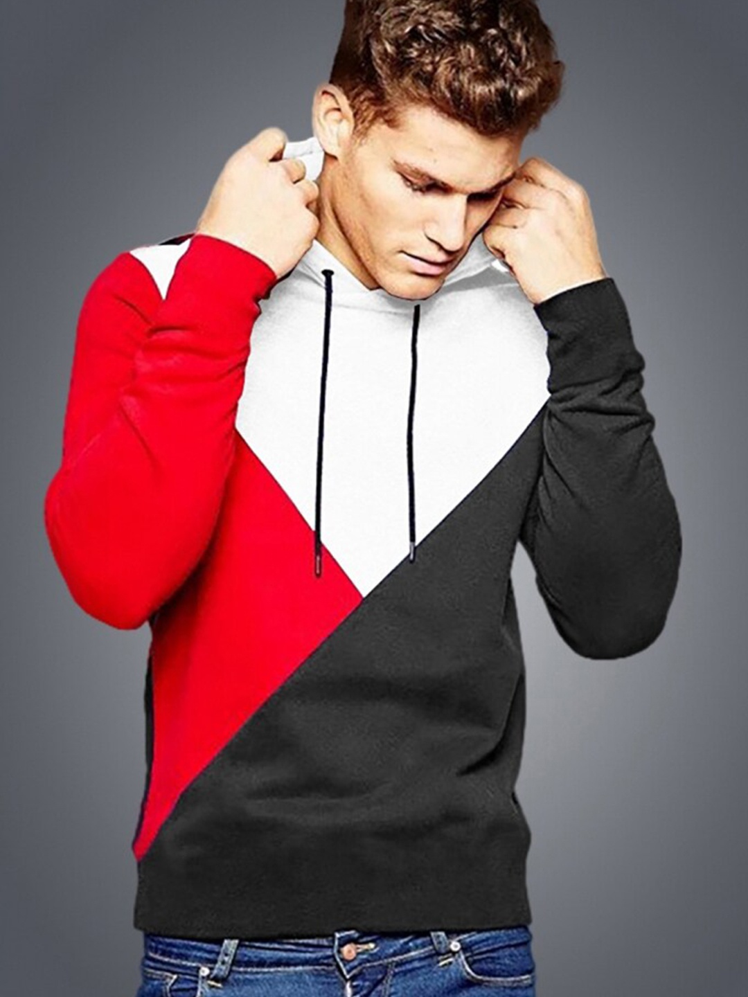 

Eyebogler Colourblocked Hooded Cotton T-shirt, Red