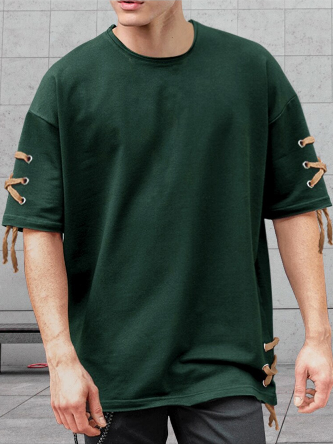 

Eyebogler Drop-Shoulder Sleeves Oversize Cotton T-shirt, Green