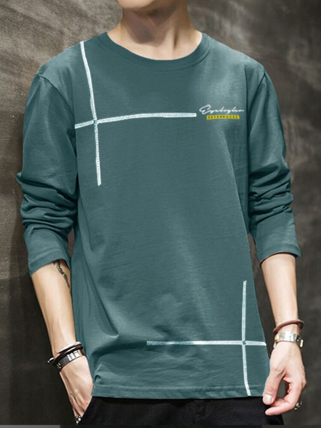 

Eyebogler Striped Long Sleeve Cotton T-shirt, Teal