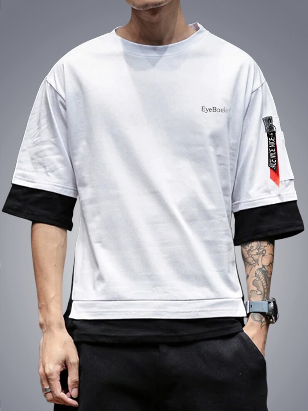 

Eyebogler Drop Shoulder Pocket Detailing Cotton Oversize T-shirt, White