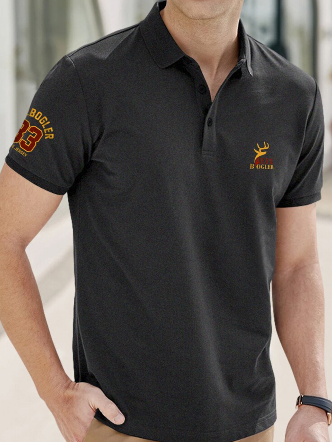 

Eyebogler Polo Collar Cotton T-shirt, Charcoal