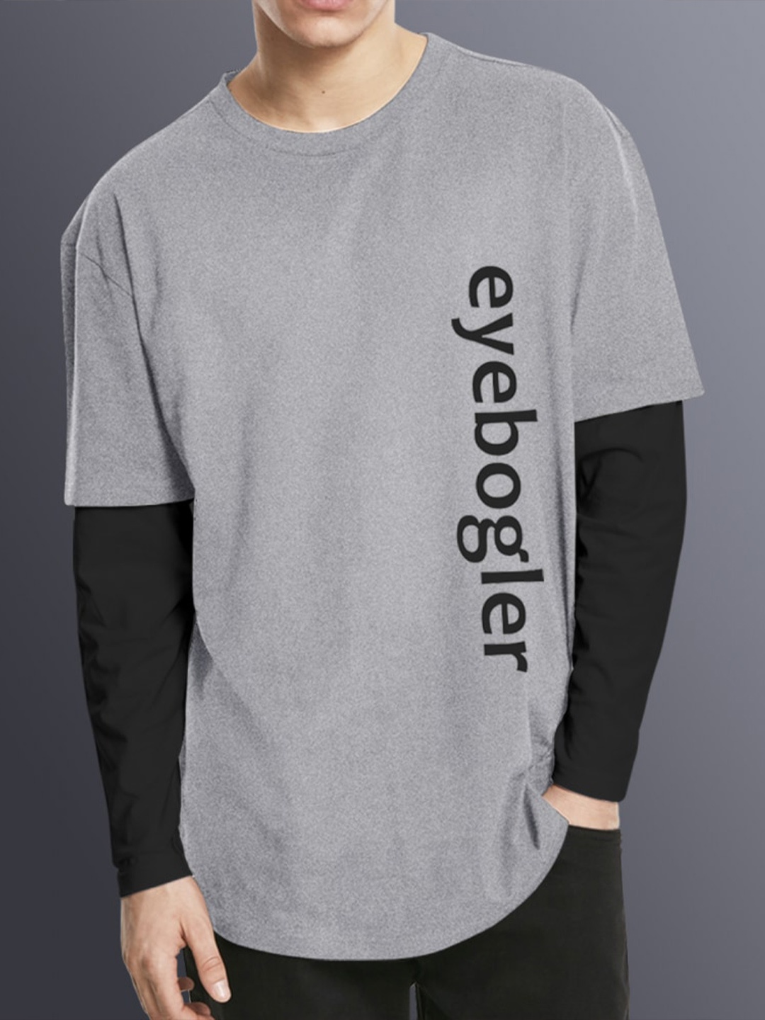 

Eyebogler Typography Full Sleeve Cotton T-shirt, Grey