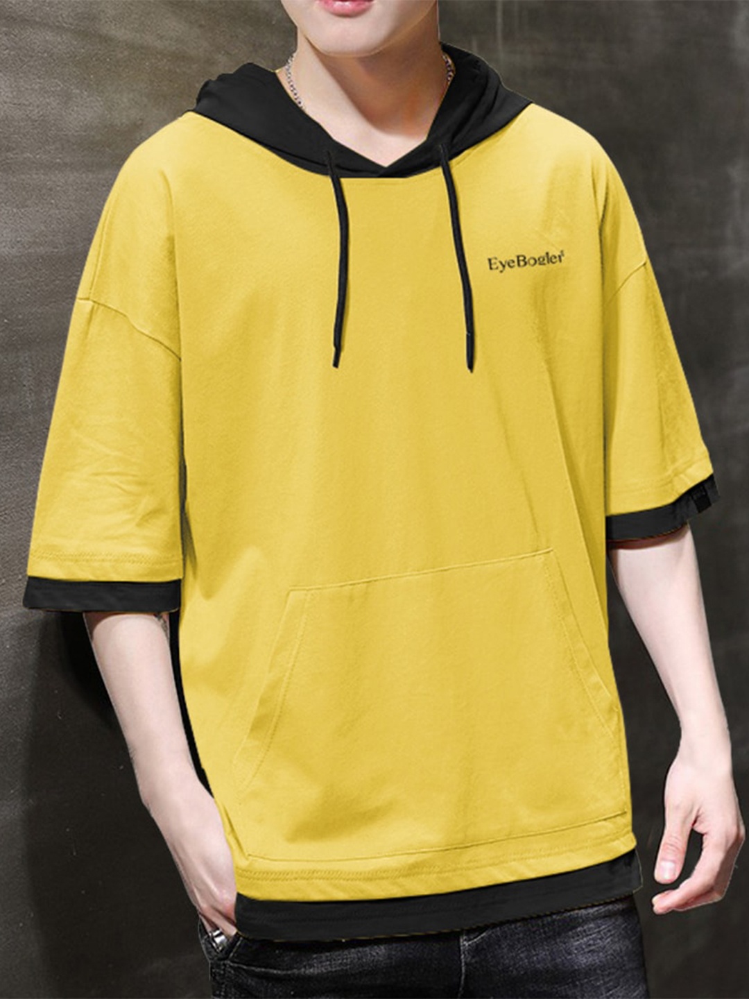 

Eyebogler Hooded Drop-Shoulder Sleeves Oversize Cotton T-shirt, Yellow