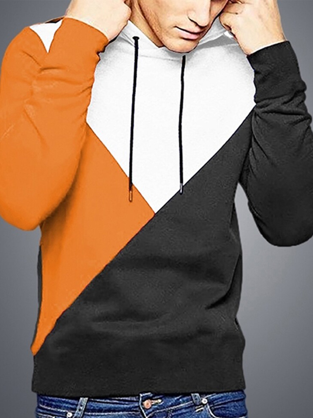 

Eyebogler Colourblocked Hooded Full Sleeve Cotton T-shirt, Orange