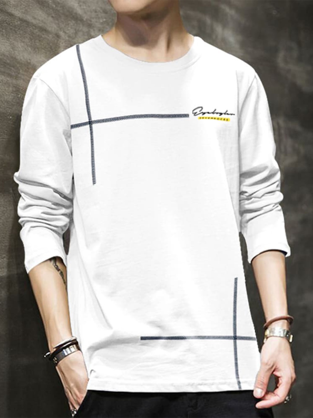 

Eyebogler Striped Long Sleeve Cotton T-shirt, White