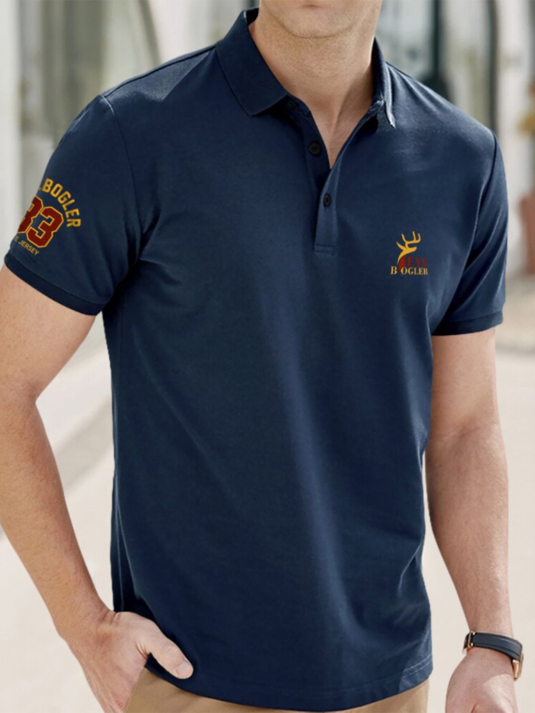 

Eyebogler Polo Collar Cotton T-shirt, Navy blue