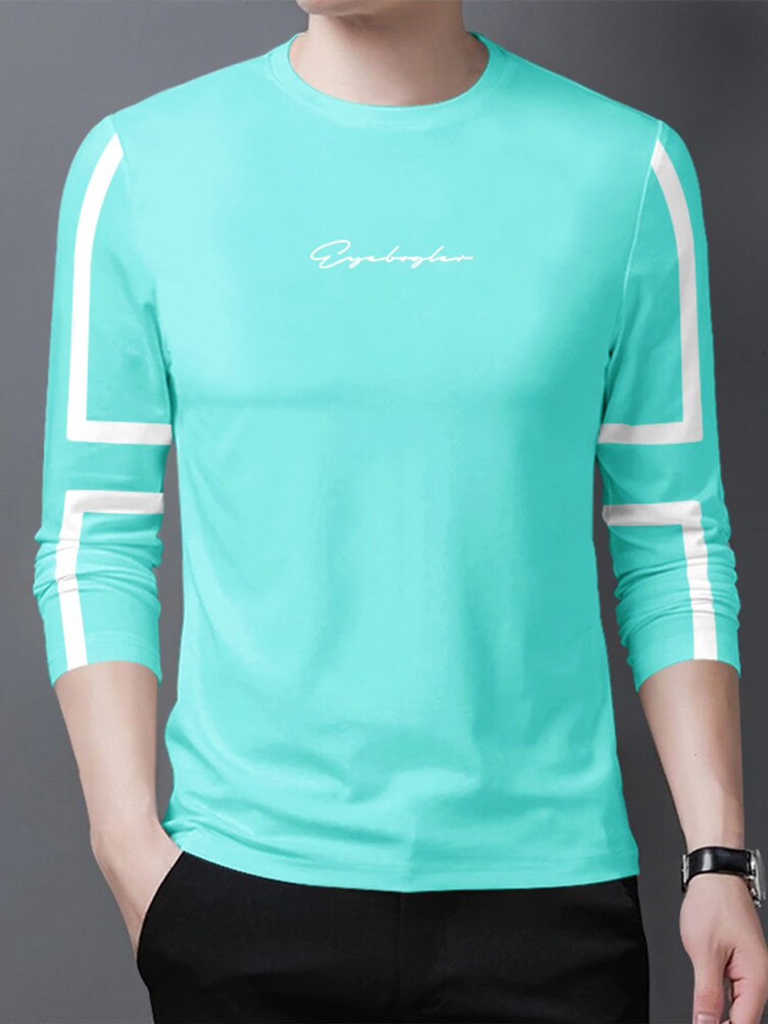 

Eyebogler Long Sleeve Cotton T-shirt, Turquoise blue