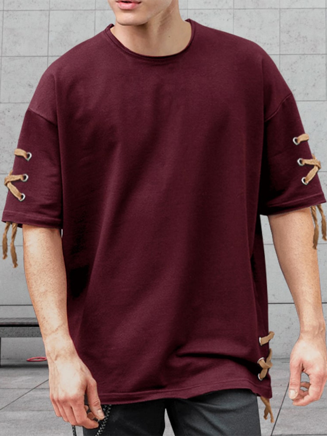 

Eyebogler Round Neck Cotton Oversize T-shirt, Maroon