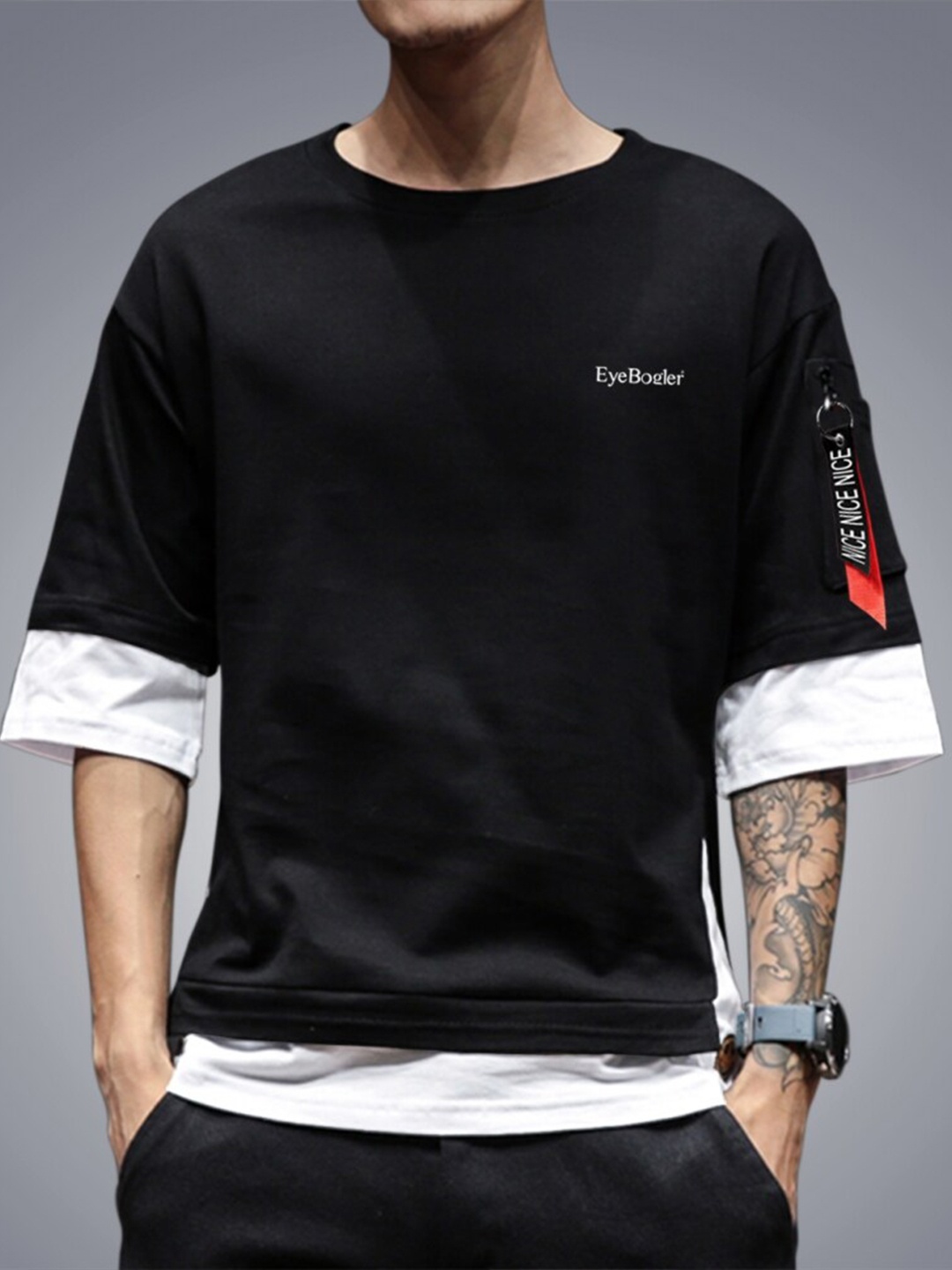 

Eyebogler Round Neck Typography Printed Cotton Oversize T-shirt, Black