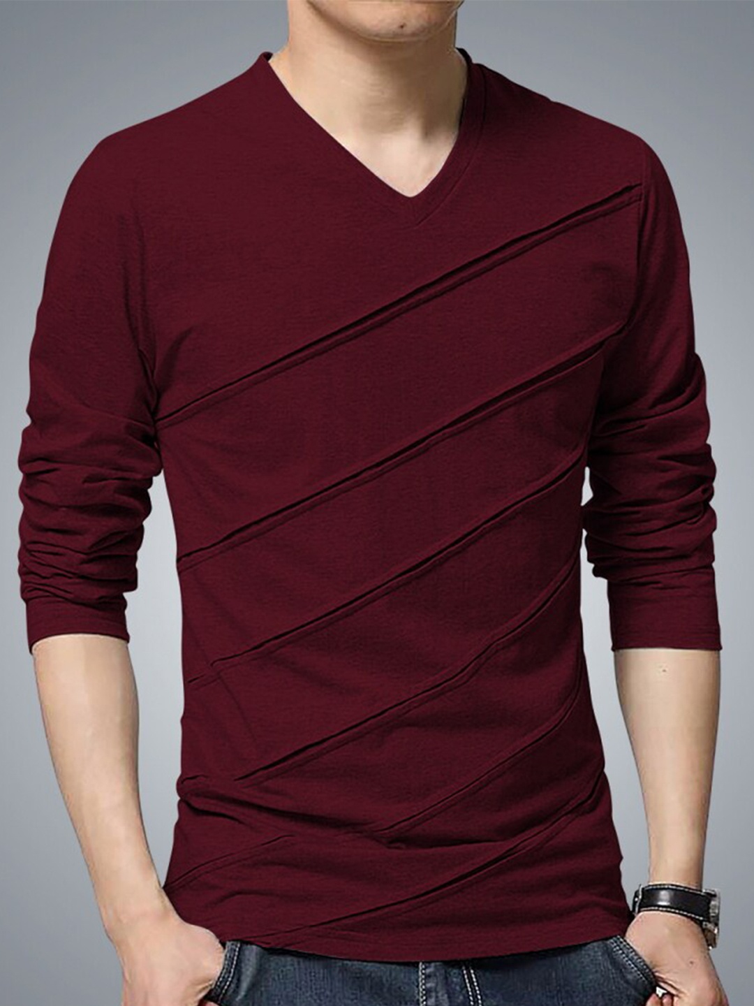 

Eyebogler V-Neck Cotton T-shirt, Maroon