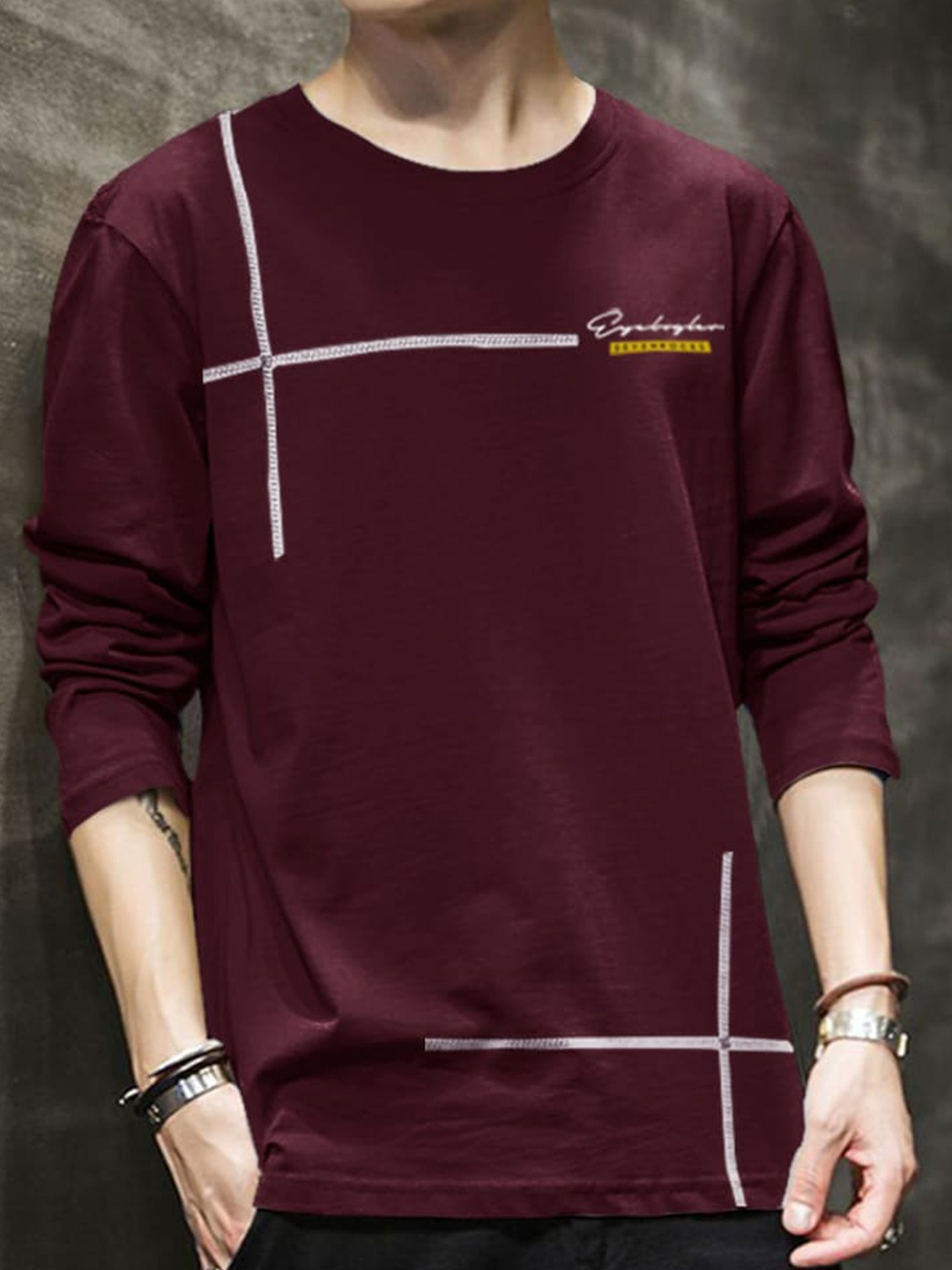 

Eyebogler Typography Full Sleeve Cotton T-shirt, Maroon