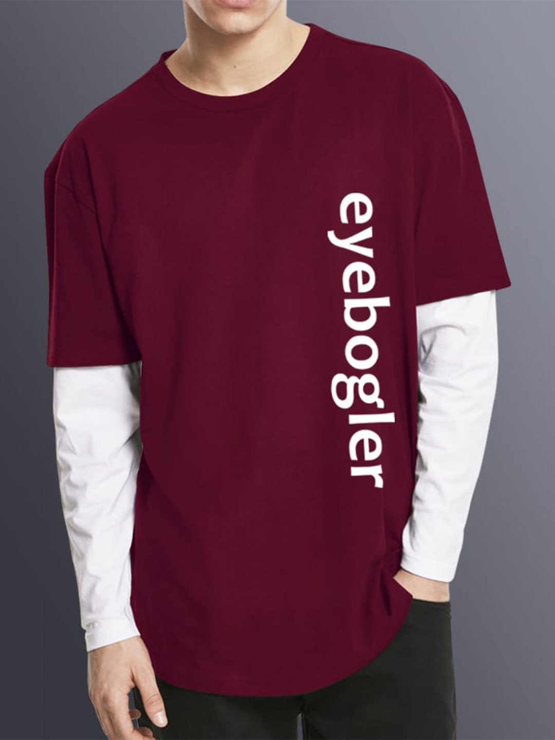 

Eyebogler Typography Printed Drop-Shouder Cotton T-shirt, Maroon