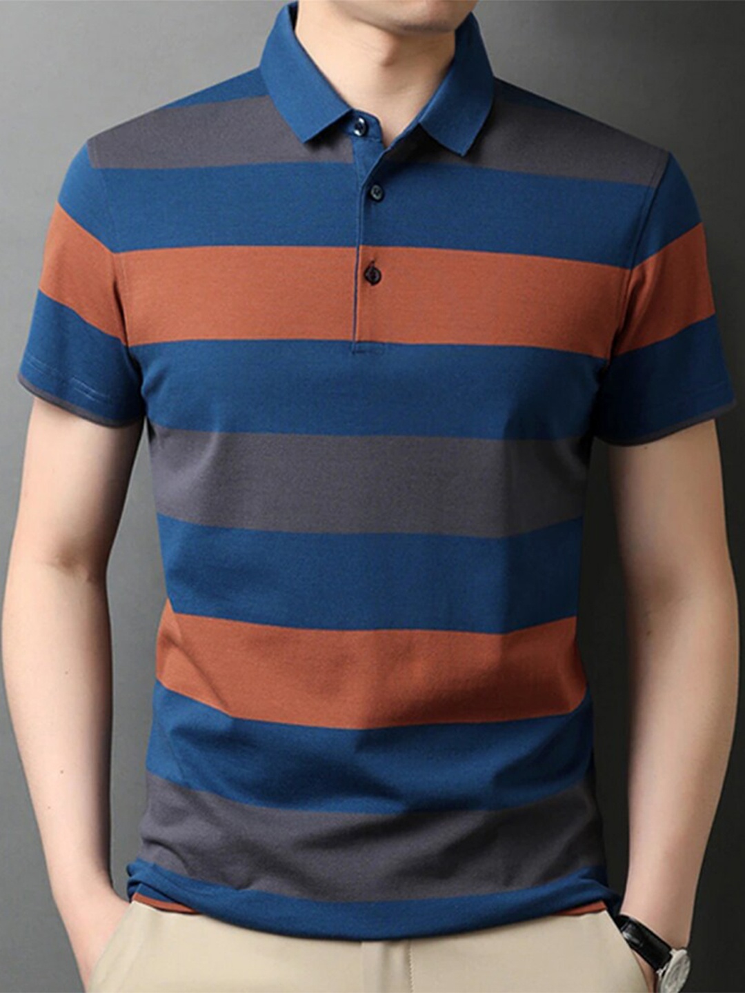 

Eyebogler Striped Half Sleeve Cotton Polo T-shirt, Blue