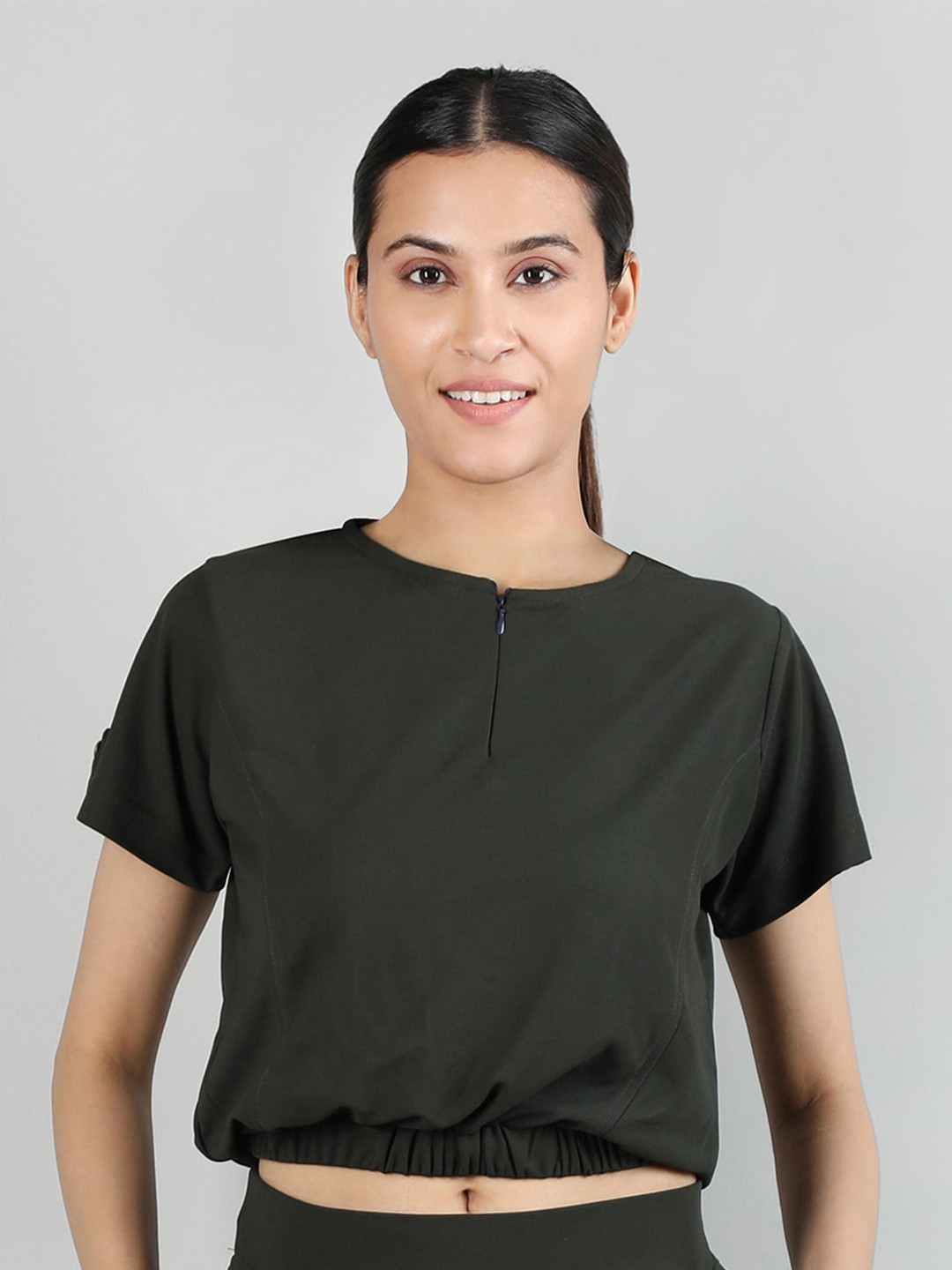 

Duchess Cotton Blouson Crop Top, Olive
