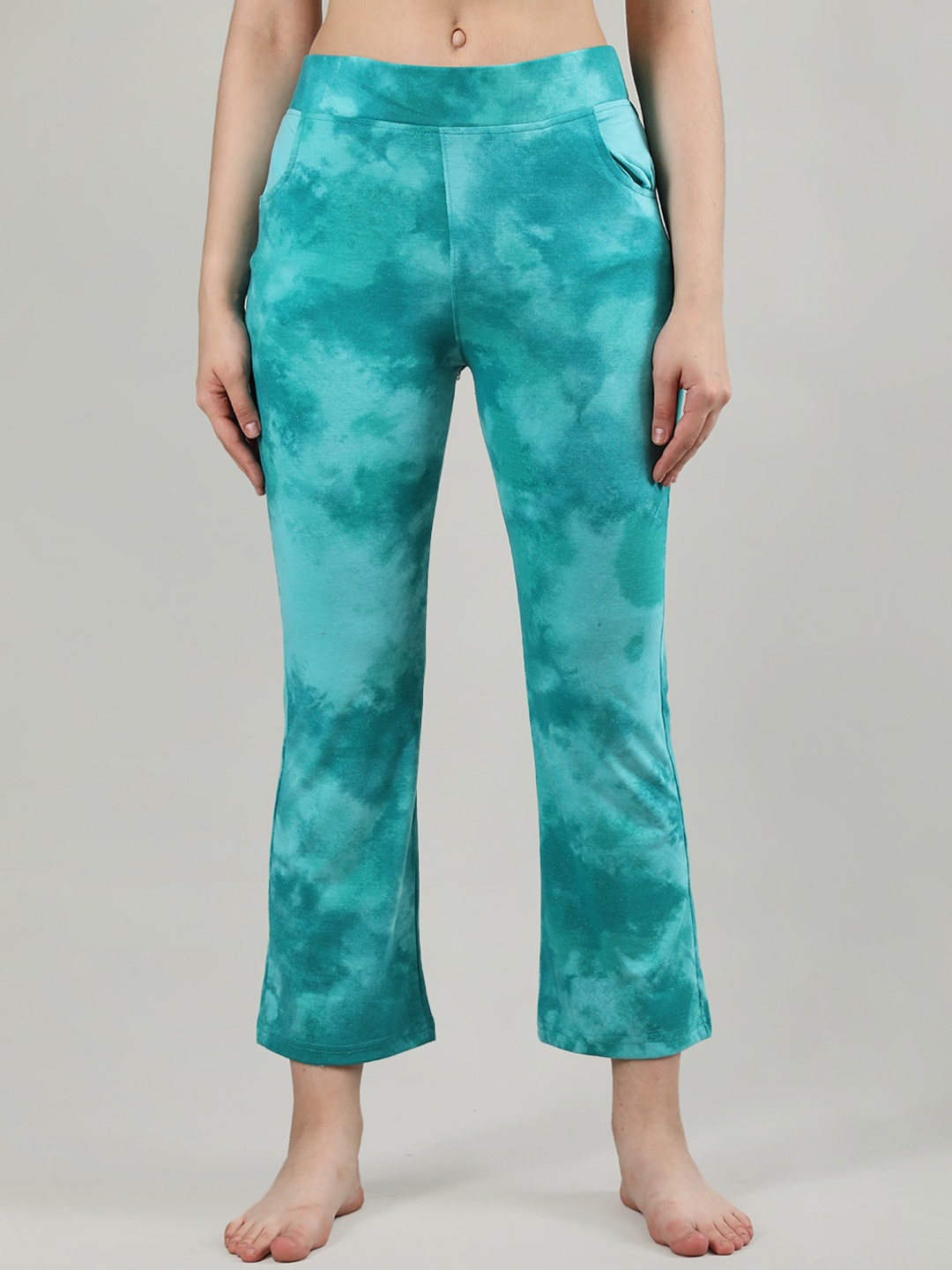 

Duchess Women Relaxed Tie & Dyed Mid-Rise Easy Wash Cotton Trousers, Green