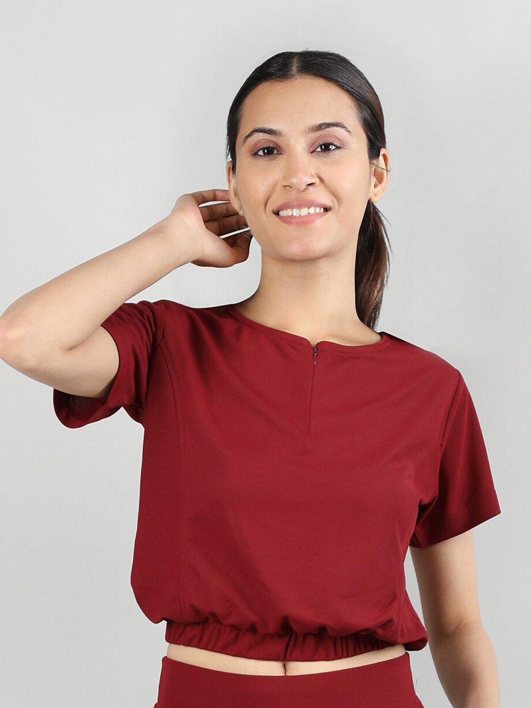 

Duchess Round Neck Cotton Top, Maroon