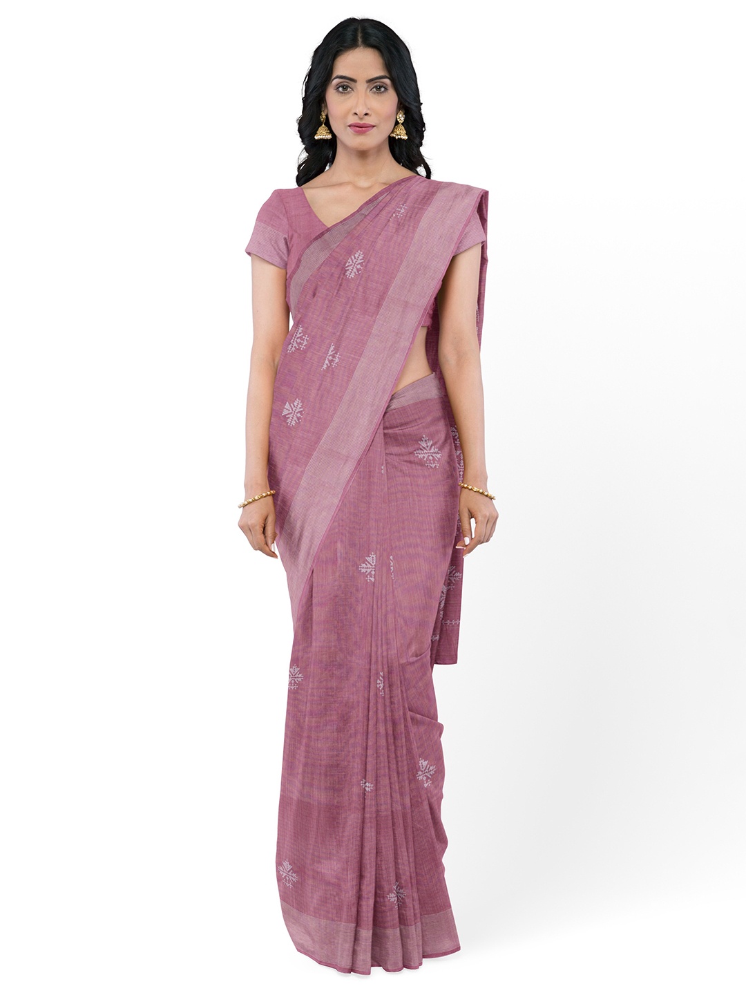 

KAJREE Floral Embroidered Zari Pure Linen Bhagalpuri Saree, Mauve