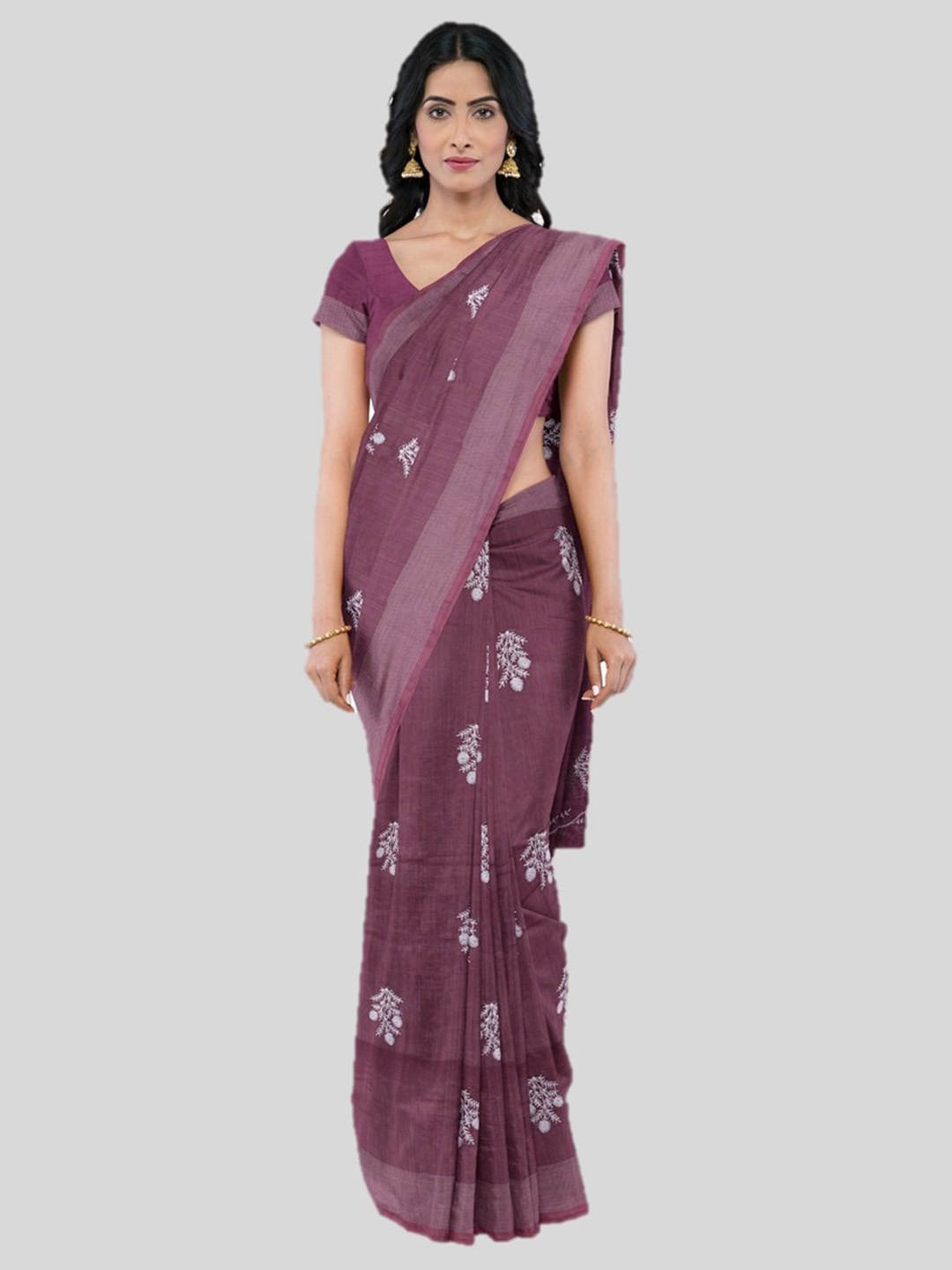 

KAJREE Floral Zari Pure Linen Bhagalpuri Saree, Magenta