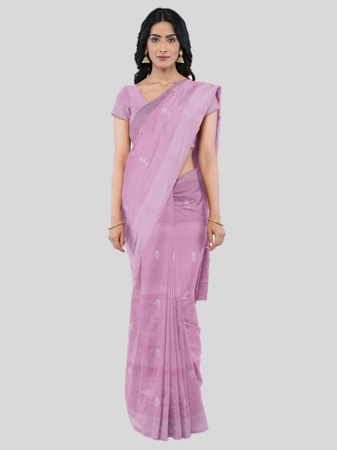 

KAJREE Floral Zari Pure Linen Bhagalpuri Saree, Pink