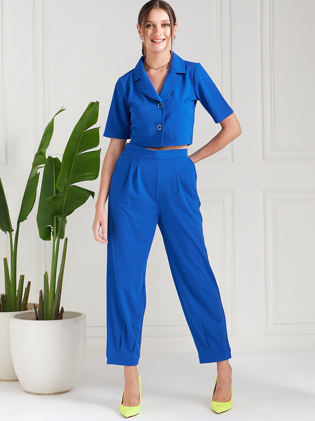 

Athena Immutable Lapel Collar Top With Trouser Co-Ords, Blue