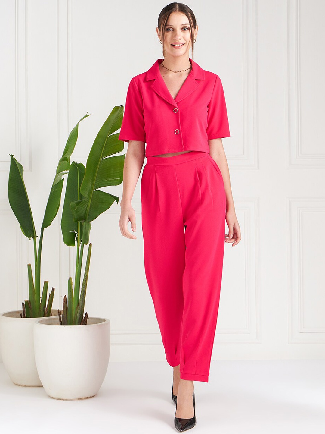 

Athena Immutable Lapel Collar Neck Top With Trousers Co-Ords, Fuchsia