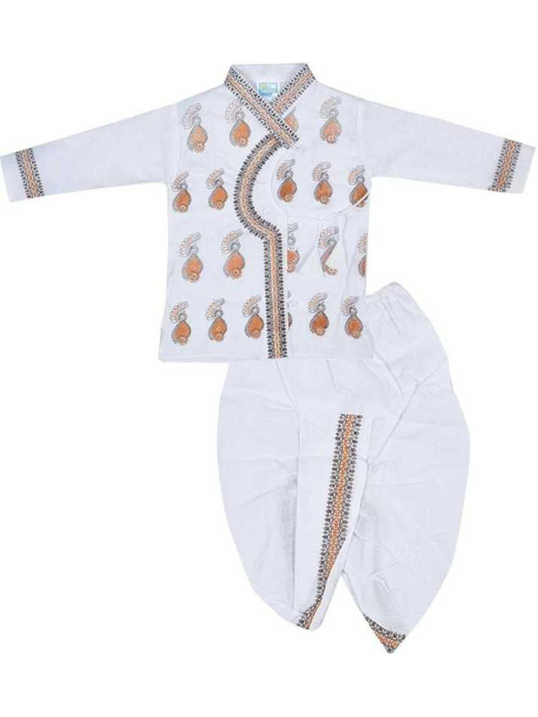 

BAESD Boys Printed Pure Cotton Kurta With Dhoti Pants, White