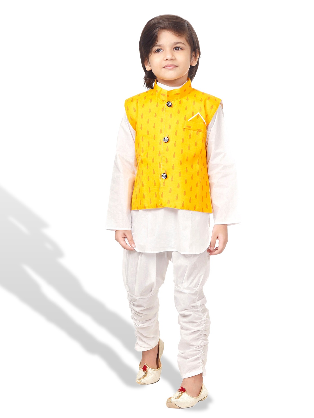 

BAESD Boys Pure Cotton Kurta With Pyjamas & Waistcoat, White