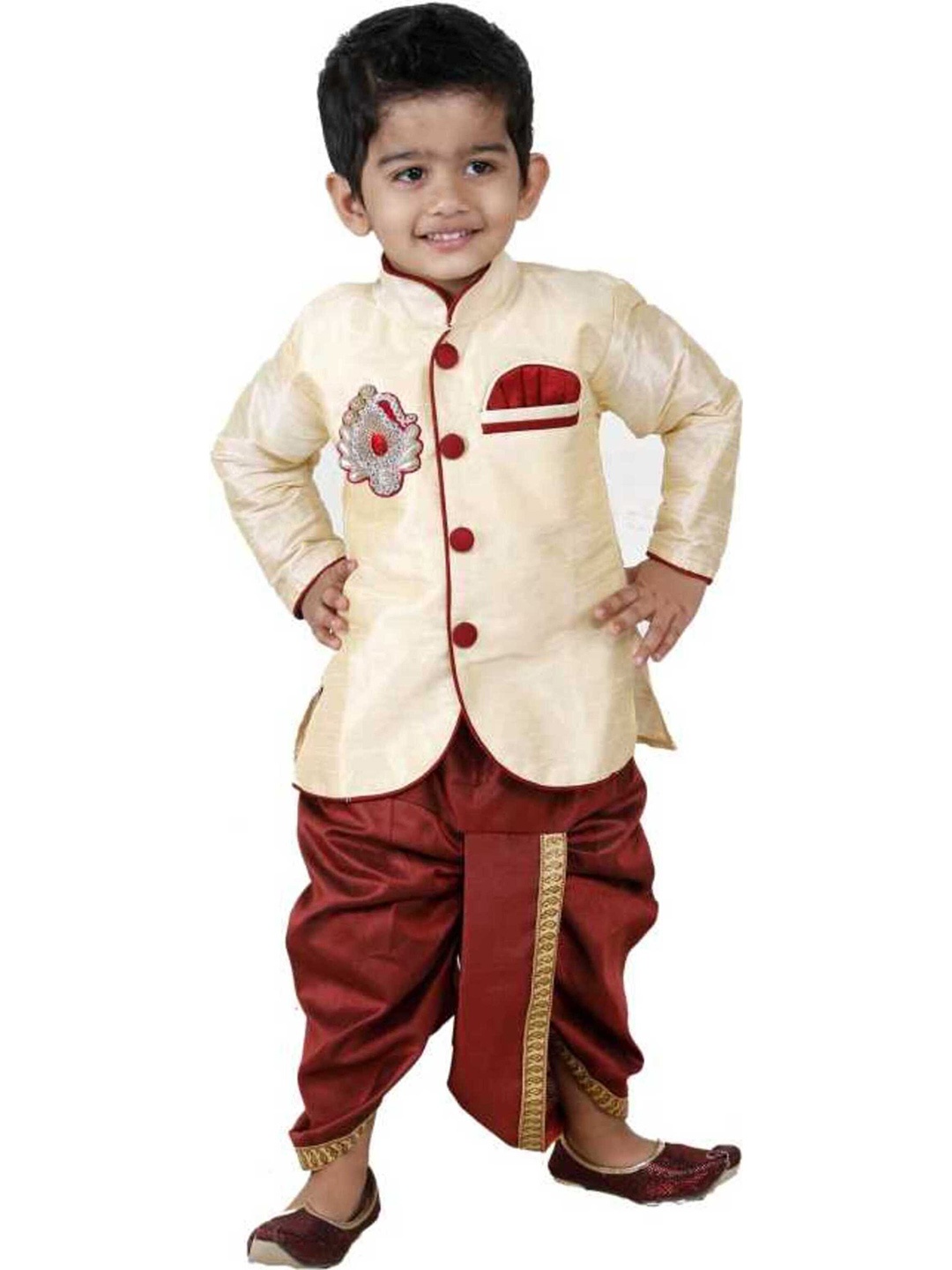 

BAESD Boys Pure Cotton Kurta With Dhoti Pants, Beige