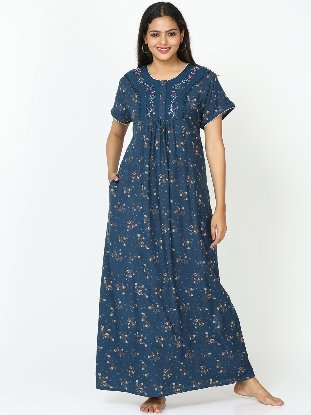 

9shines Label Floral Printed Maxi Nightdress, Green