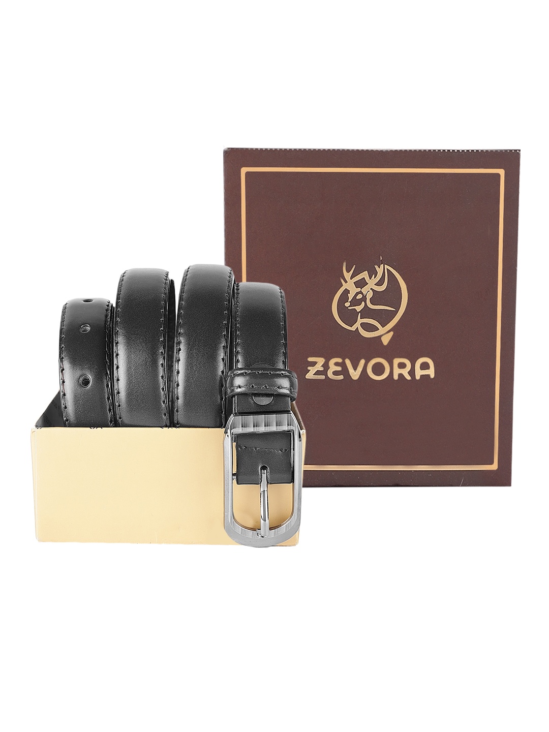 

ZEVORA Women Textured Leather Belt, Black