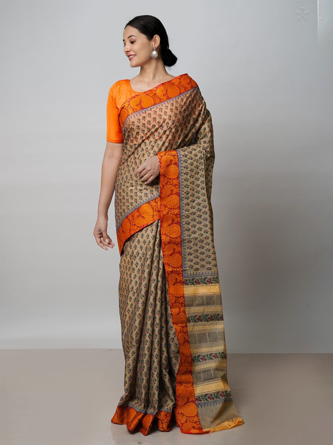 

Unnati Silks Ethnic Motifs Pure Cotton Pavani Dyed Handloom Chettinad Saree, Brown