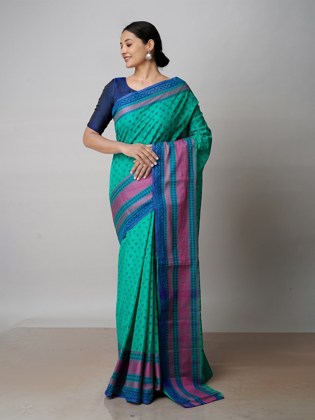 

Unnati Silks Ethnic Motifs Pure Cotton Handloom Chettinad Saree, Green