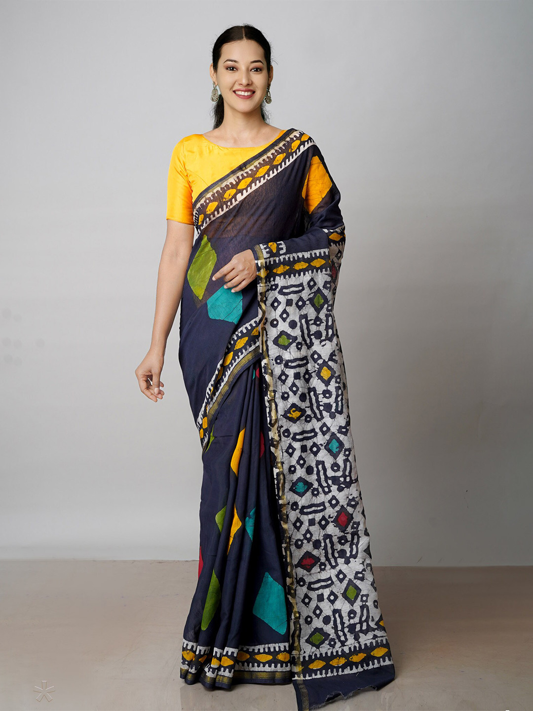 

Unnati Silks Zari Silk Cotton Chanderi Saree, Navy blue