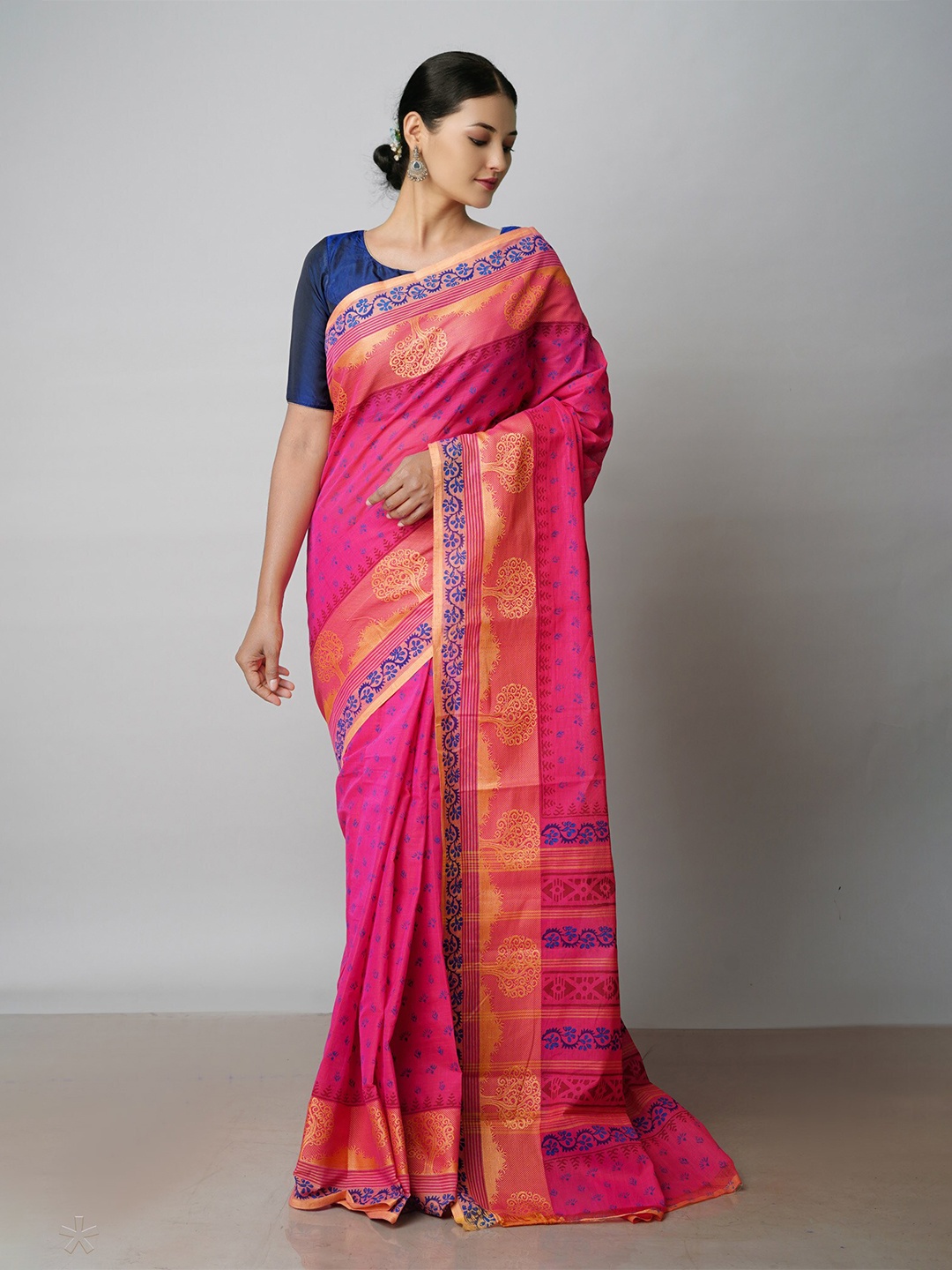 

Unnati Silks Ethnic Printed Pure Cotton Handloom Chettinad Saree, Pink