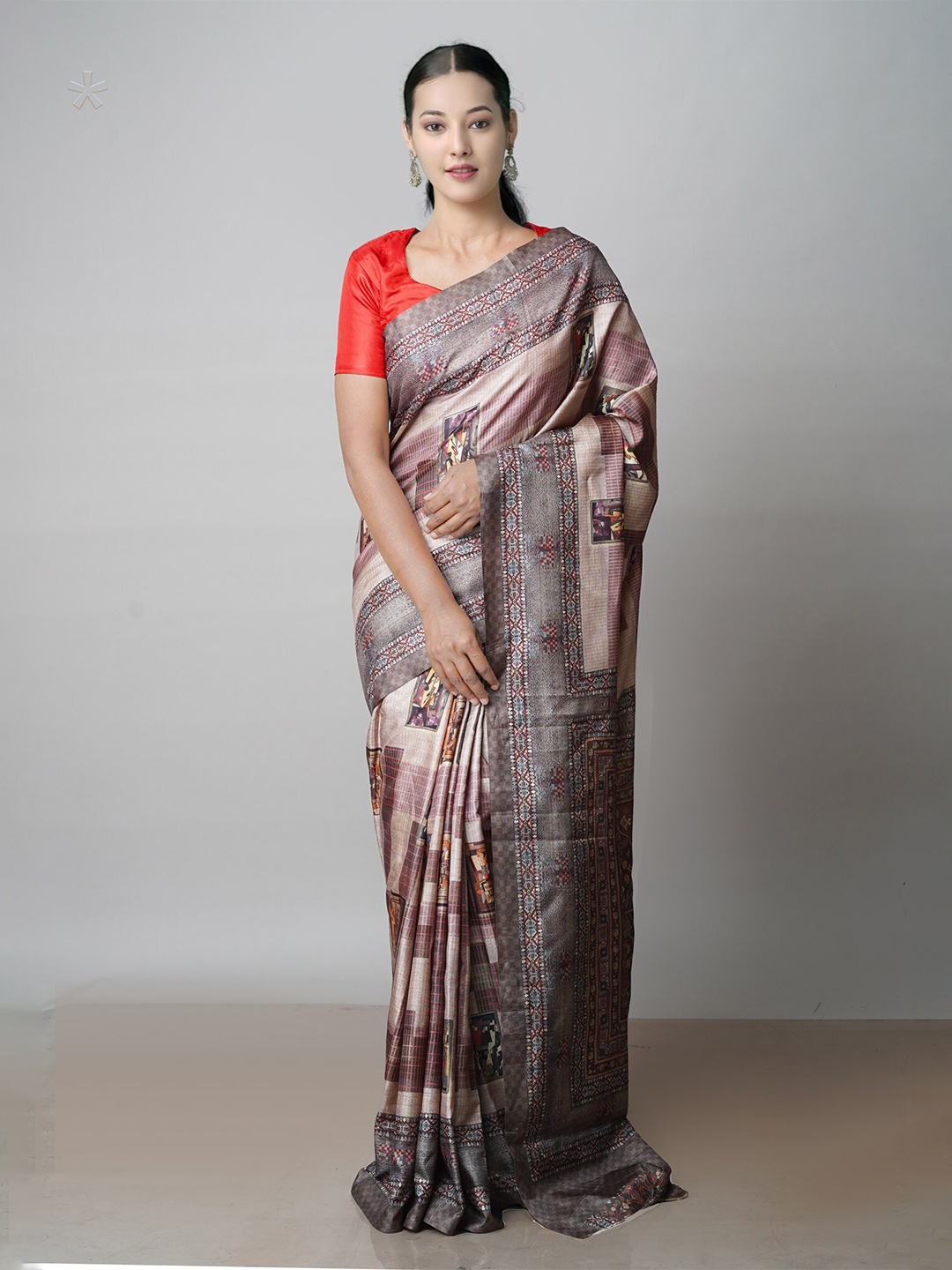 

Unnati Silks Ethnic Printed Poly Crepe Handloom Baluchari Saree, Purple