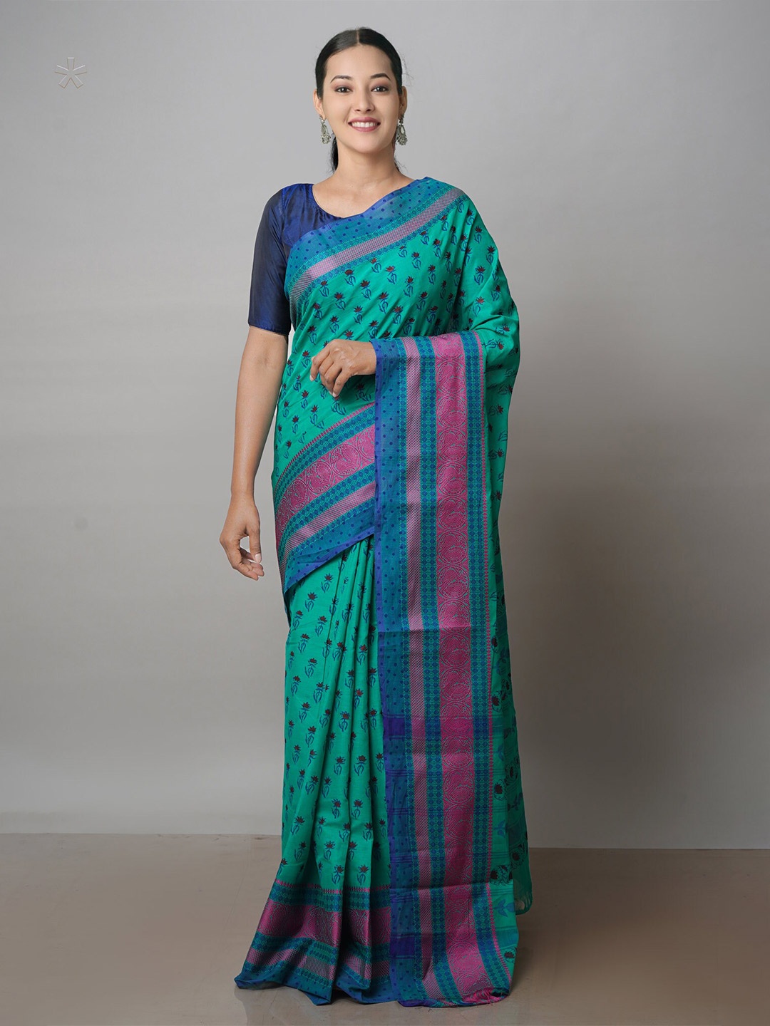 

Unnati Silks Ethnic Printed Pure Cotton Handloom Chettinad Saree, Green