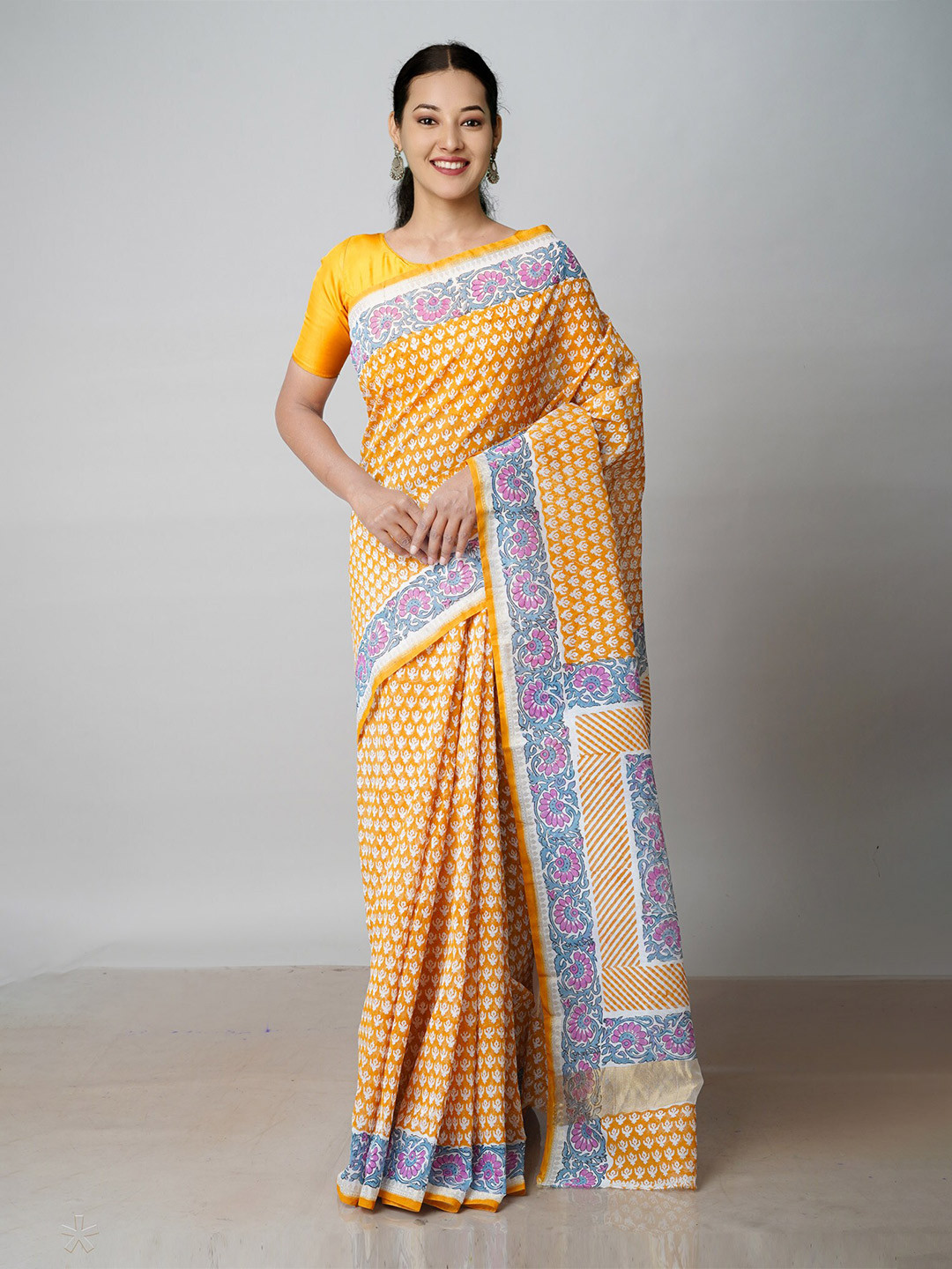 

Unnati Silks Ethnic Motifs Zari Silk Cotton Chanderi Saree, Yellow