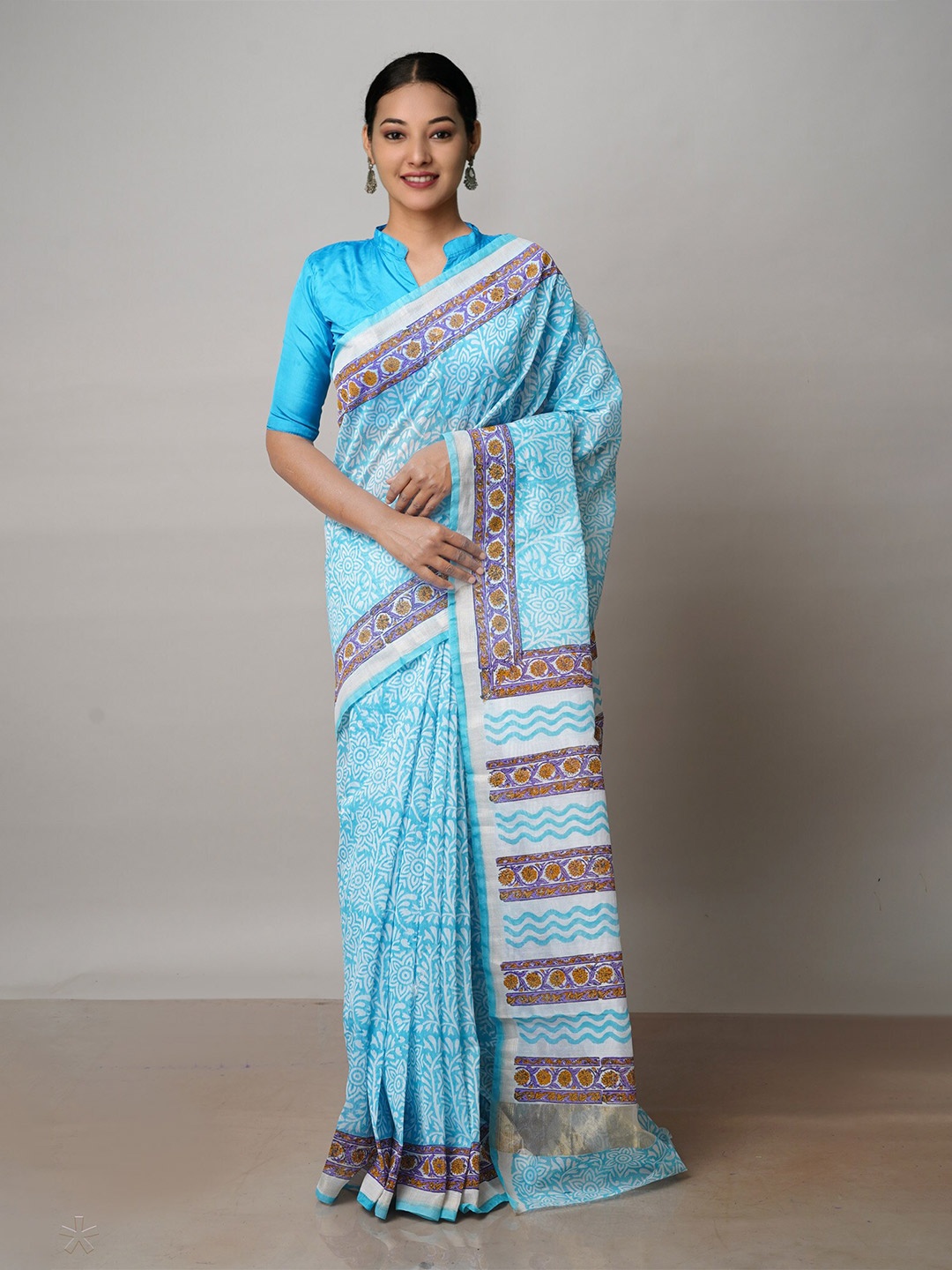 

Unnati Silks Ethnic Motifs Zari Silk Cotton Chanderi Saree, White