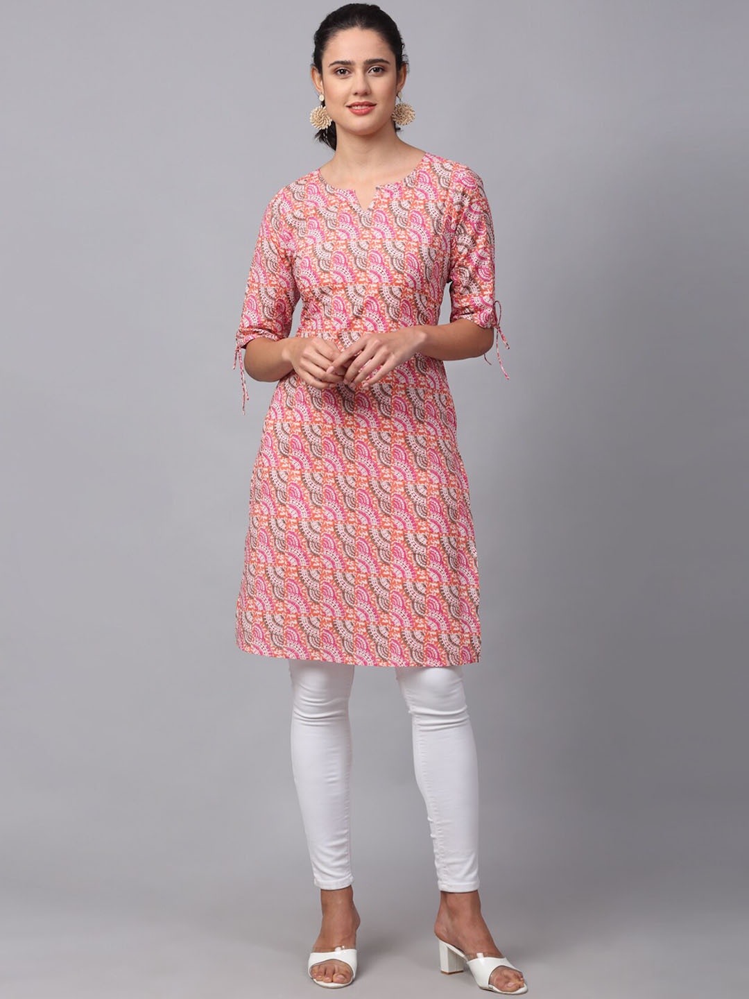 

METRO-FASHION Ethnic Motifs Printed Pure Cotton Kurta, Pink