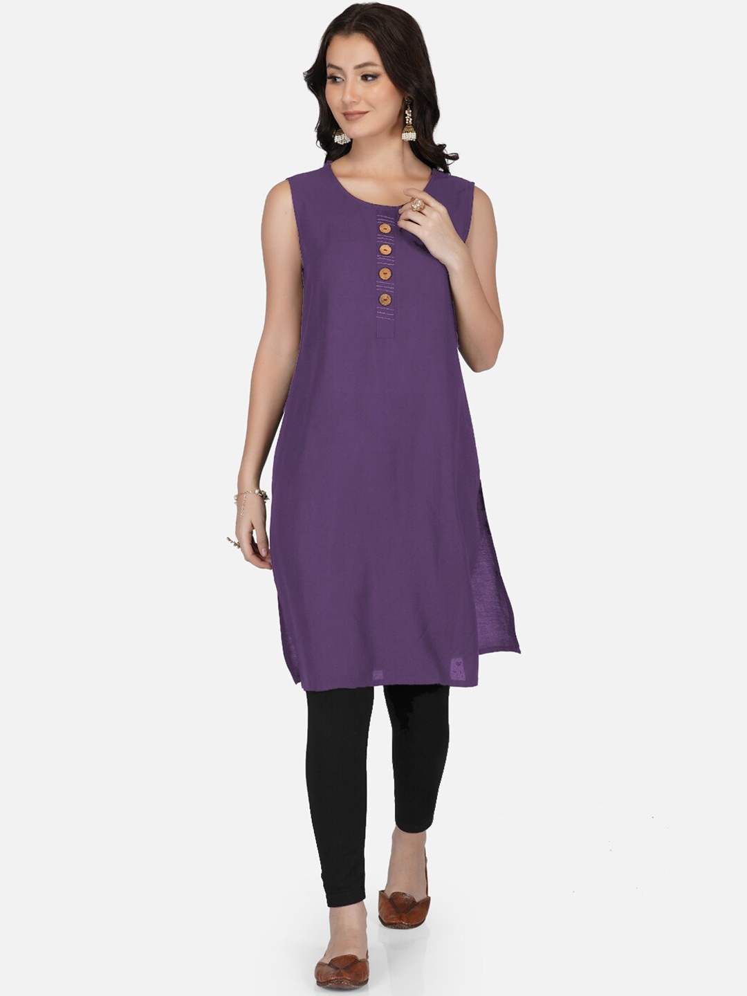 

METRO-FASHION Round Neck Sleeveless Kurta, Lavender