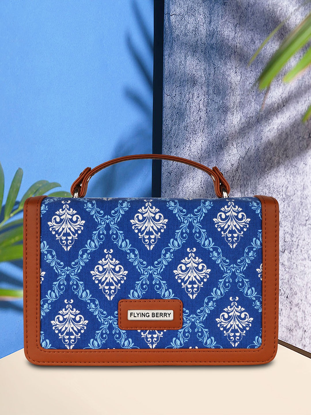 

FLYING BERRY Ethnic Motifs Printed Structured Satchel Bag, Blue