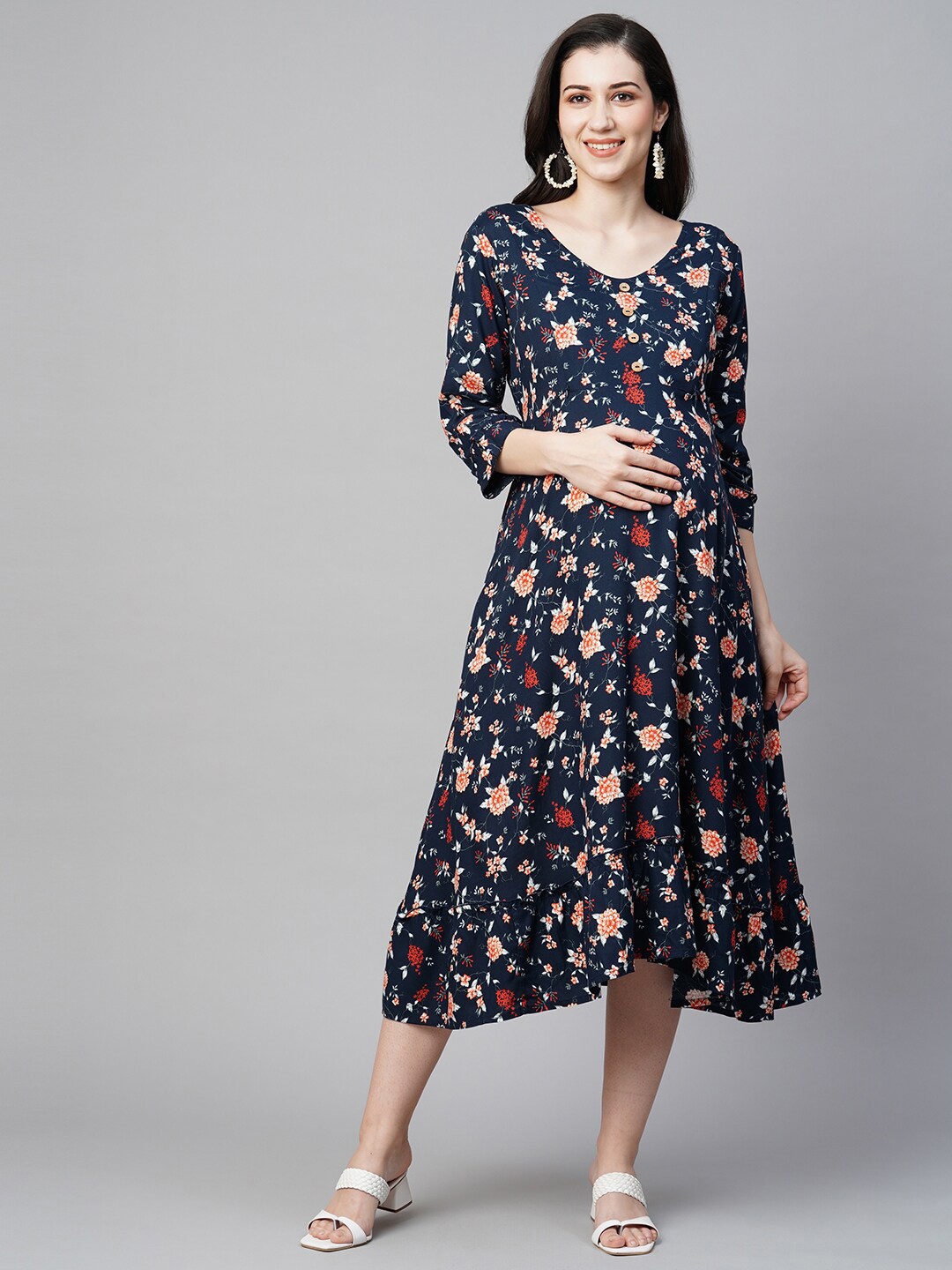 

MomToBe Floral Print Maternity A-Line Midi Dress, Blue