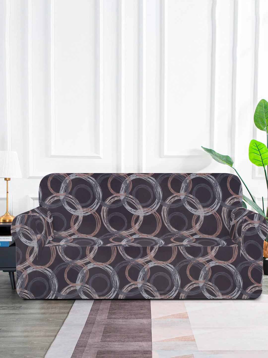 

MULTITEX Brown & Grey 3 Pieces Geometric Printed 5-Seater Sofa Covers