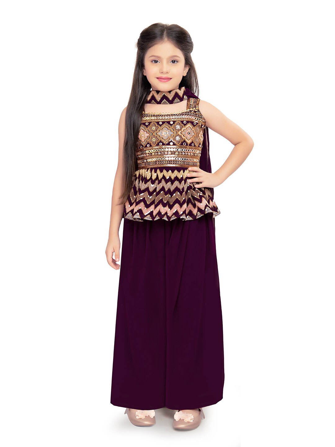 

Tiny Kingdom Girls Embellished Top with Palazzos, Burgundy