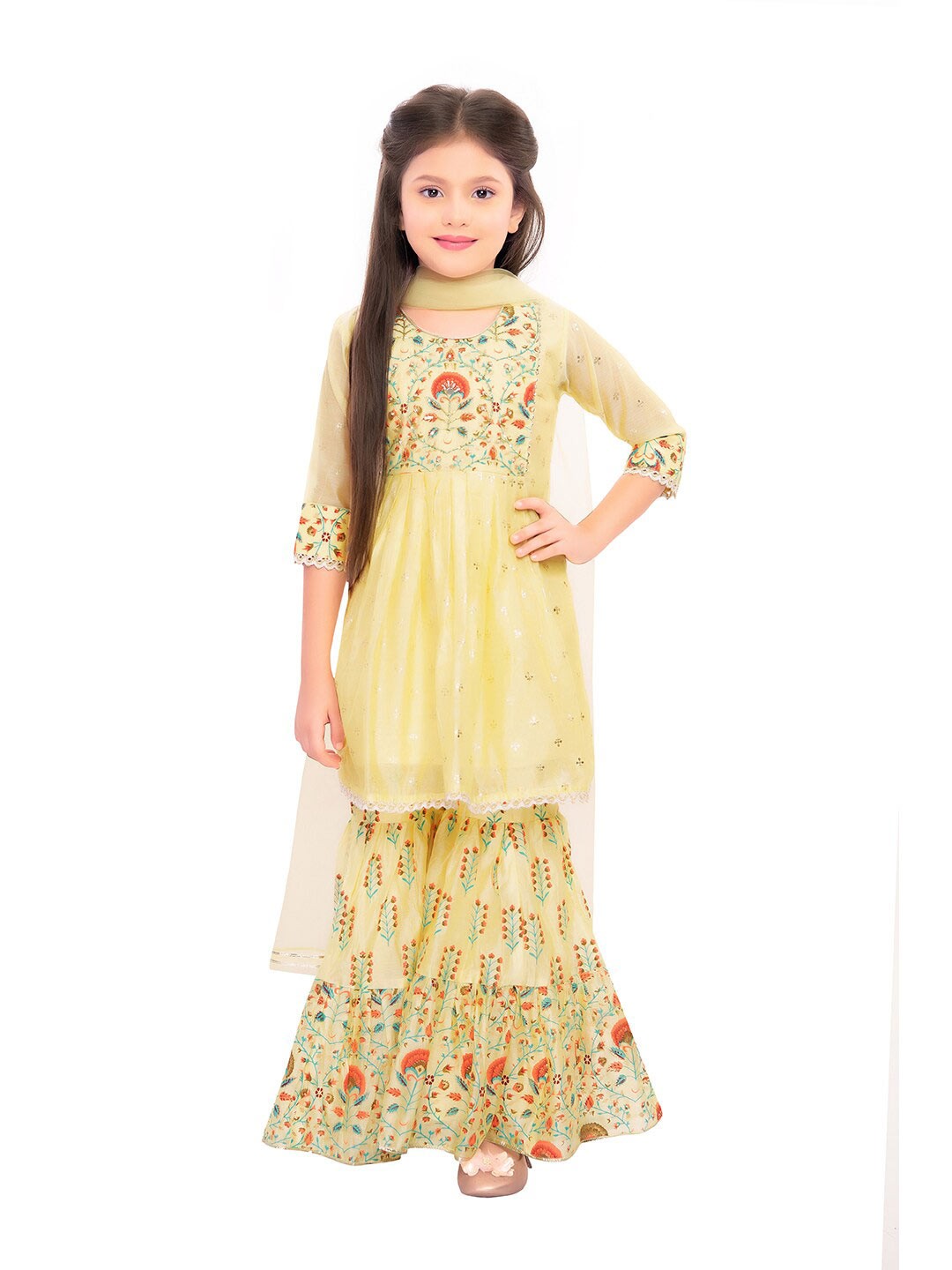 

Tiny Kingdom Girls Printed Top with Palazzos, Yellow