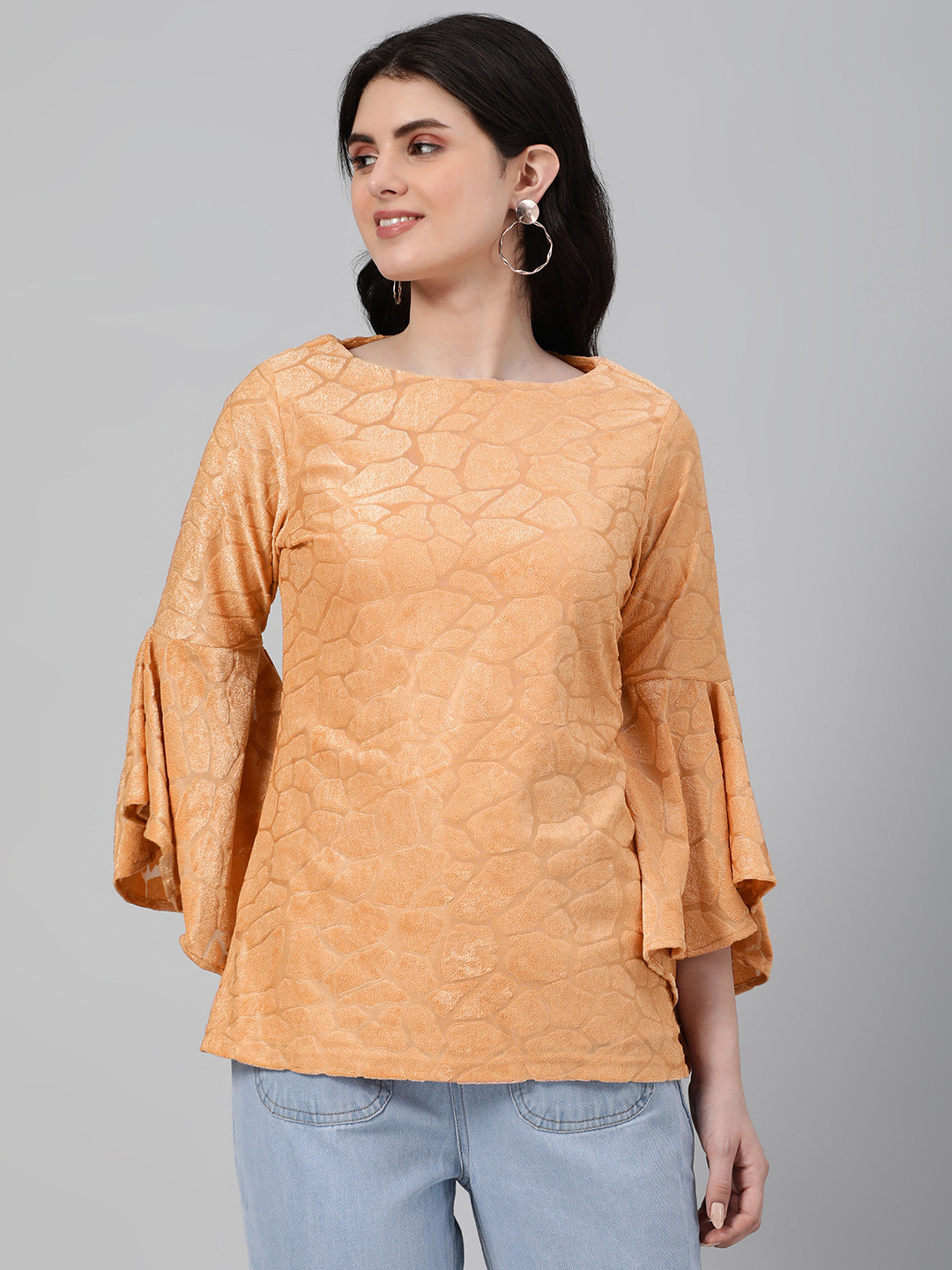 

Emmyrobe Textured Bell Sleeves Jacquard Top, Peach