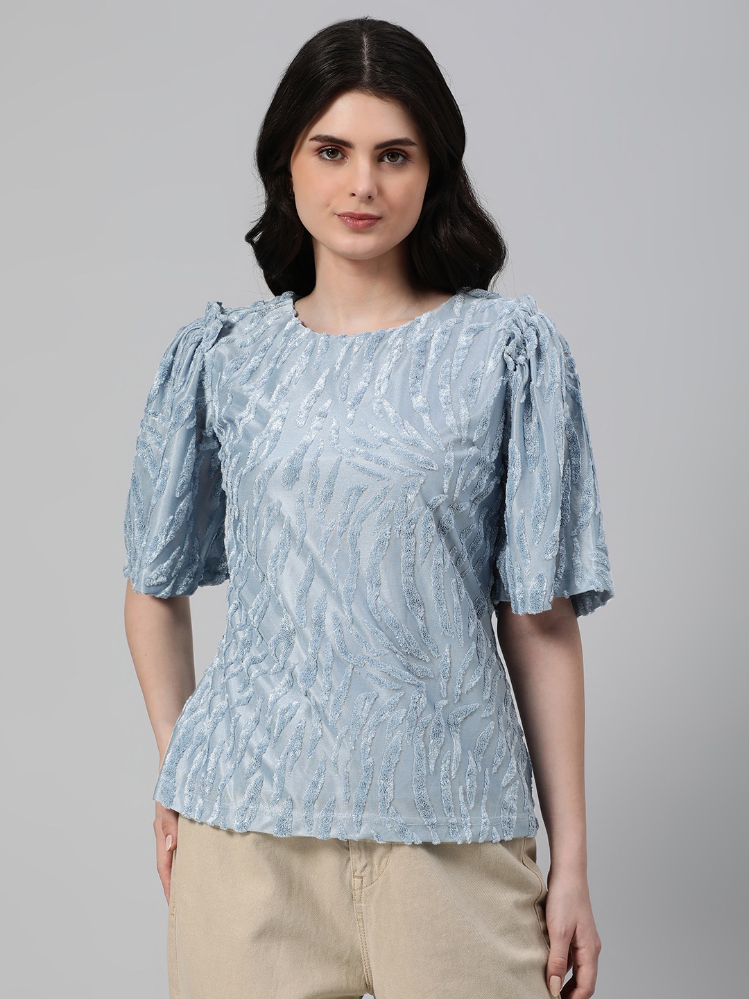 

Emmyrobe Animal Textured Flared Sleeves Top, Blue