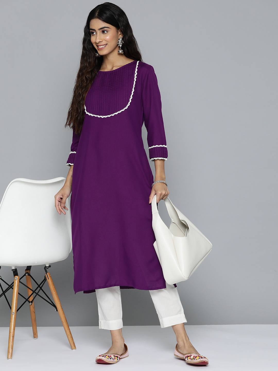 

HERE&NOW Women Yoke Design Kurta, Purple